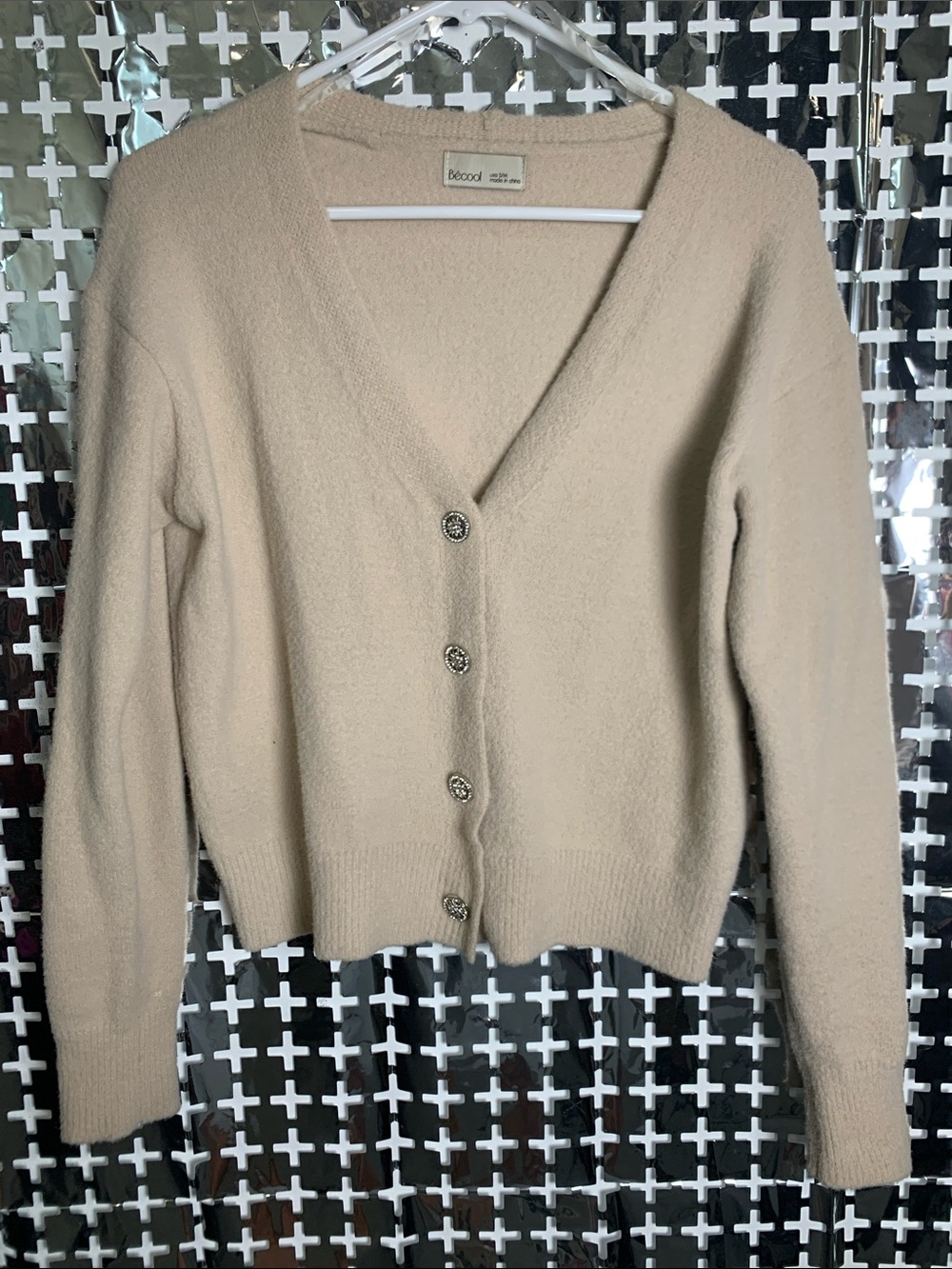 BE COOL Beige V-Neck Button Cardigan